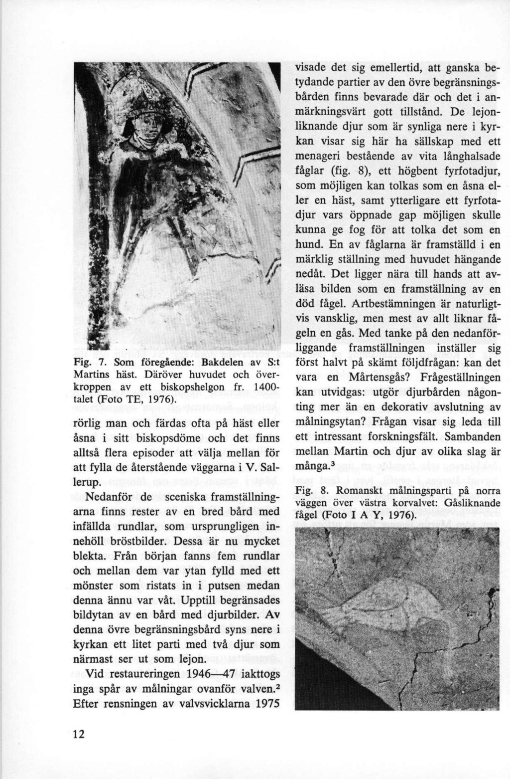 V ty, *x mr t, K r-.1, >r- "55 t S. /jÿ *. f q yåv>f å» % fr i Fig. 7. Som föregående: Bakdelen av S:t Martins häst. Däröver huvudet och över kroppen av ett biskopshelgon fr.