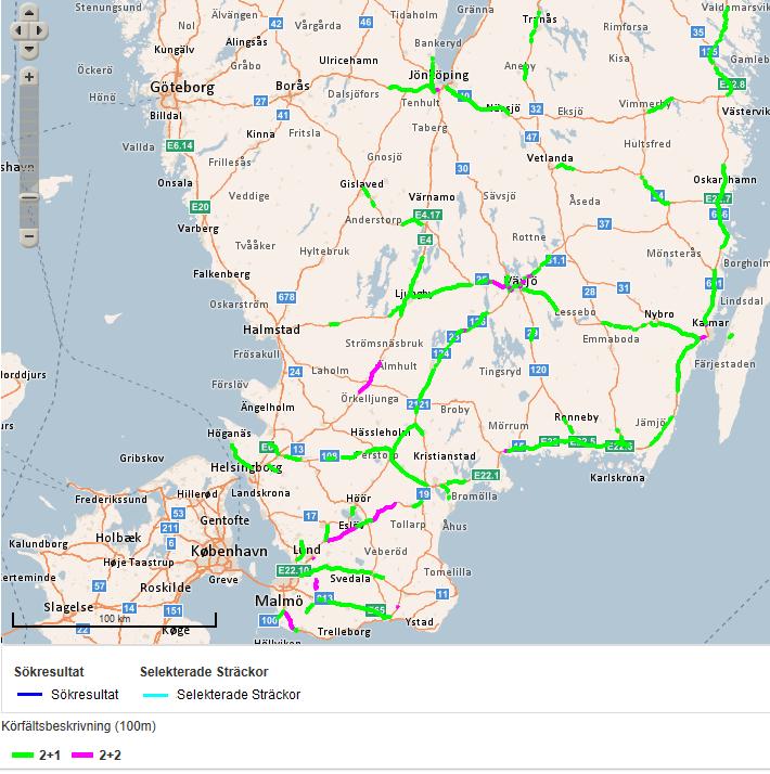 Var det finns 2+1 och 2+2-vägar i region