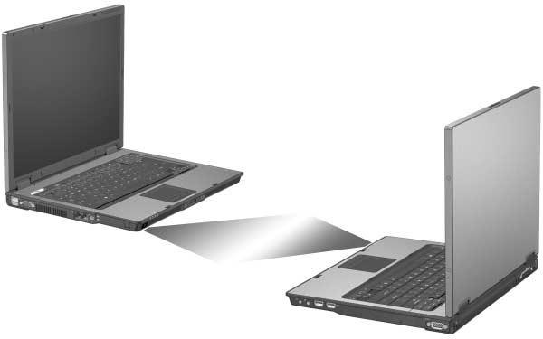 Maskinvarukomponenter Länka till en IR-enhet (bara vissa modeller) Notebook-datorn är IrDA-kompatibel (4 Mbps standard) och kan kommunicera med andra IR-utrustade enheter som också är IrDA-kompatibla.