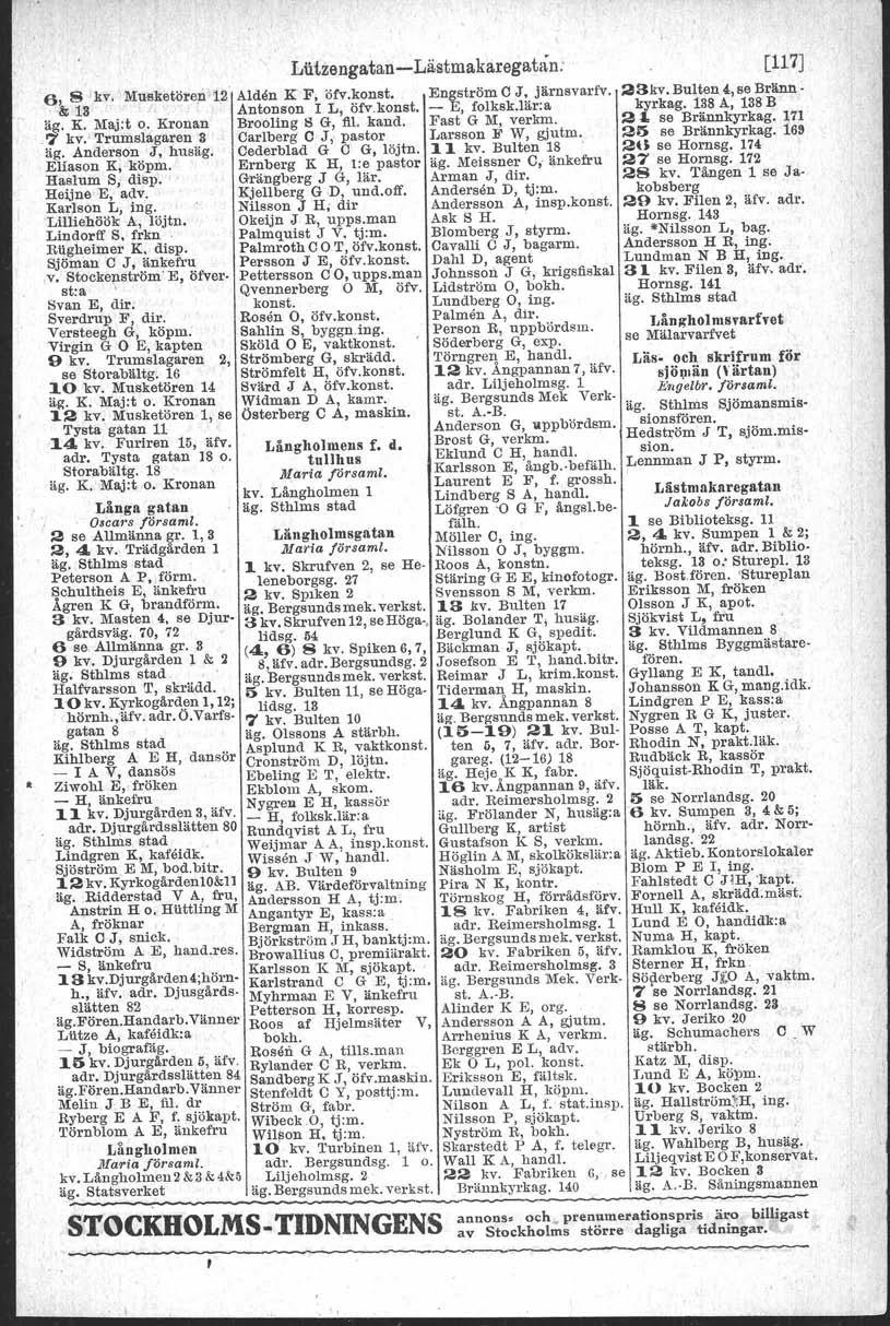 6, 8 'kv.' MuBketöteli i,i12 '<!ii1s' ",'/ ".'" äg. K. M;tj:t o. Kronan 7 kv.' TrumslagarenS' äg. Anaer~on-'J, huaäg. Elfason K; köpm." Haslum S, dlsp'.' ' Heijne-E, adv, Karfson L, mg.