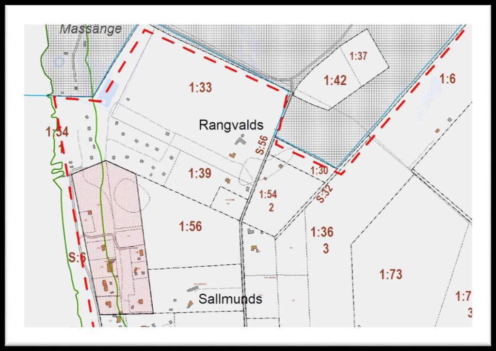 Bebyggelse inom gällande detaljplaner inom den södra delen av