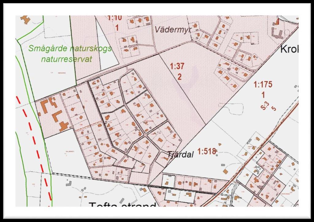 Bebyggelse inom gällande detaljplaner inom den södra delen av