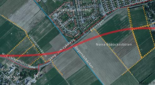 2.2.3 Karaktärsområde 3 - Slättlandskapet Röbäcksslätten breder ut sig mellan staden och byn Röbäck. Den planerade nya vägen löper diagonalt över slätten fram till Bölekläppens skog.