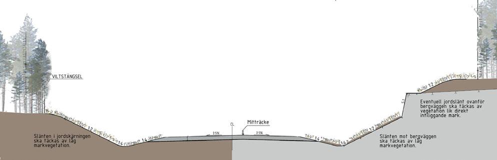 I det stora öppna odlingslandskapet ska väglinjen vara svepande med stor radie; stor väg i ett storskaligt landskap.