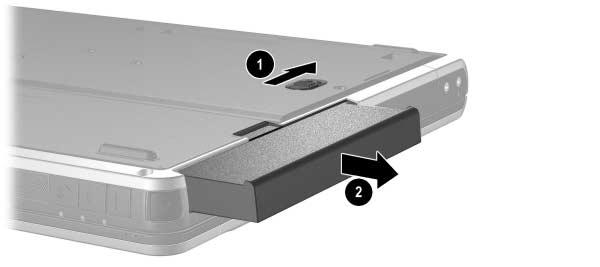 Batterier Du tar ut ett MultiBay-batteri genom att vända notebook-datorn uppochned.
