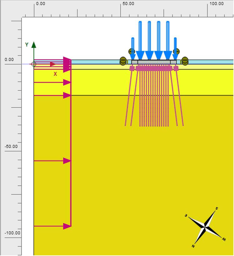 Figure 3.6: Model setup in Plaxis. 3.3.3 Plaxis calculation In total, 15 phases were defined in the staged construction mode, see Table 3.4.