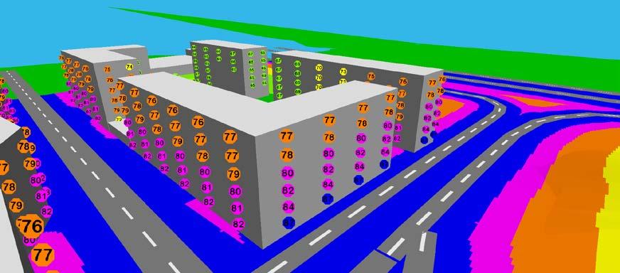 Sida 7 av 9 Figur 4. Vy från sydväst - L Amax db 6.2 Framtida trafik år 2040. nde Bef 1,5m Skärm Verkstadsgatan Tegsvägen Bokvägen 0 20 40 60 80 100 m Karta 3.