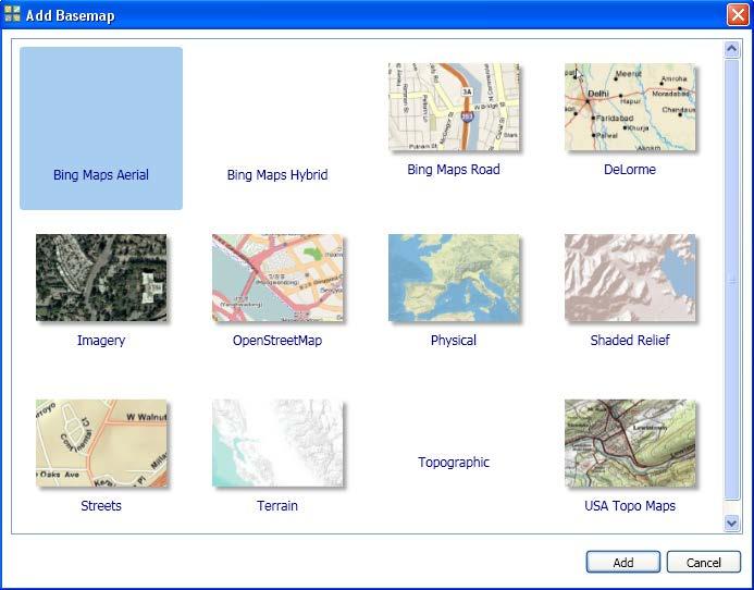 Figur 5. Baskartor i ArcGIS 10. I karthanteringen har det blivit möjligt att skapa kartserier med Map Books. Ett valt objekt kan då delas upp i t.ex.