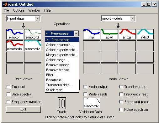 Importering och förbehandling av data Om man har sparat insamlade data under exempelvis filnamnet myfile kan dessa laddas in i Matlab genom kommandot >> load myfile Datasekvenserna kan läsas in i