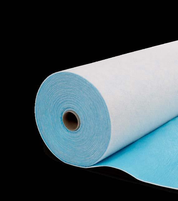 DuriFleece Vapor är ett självhäftande golvtäckningsmaterial av nonwoven fleece med diffusionsöppen PE-folie som skydd mot vätskespill.