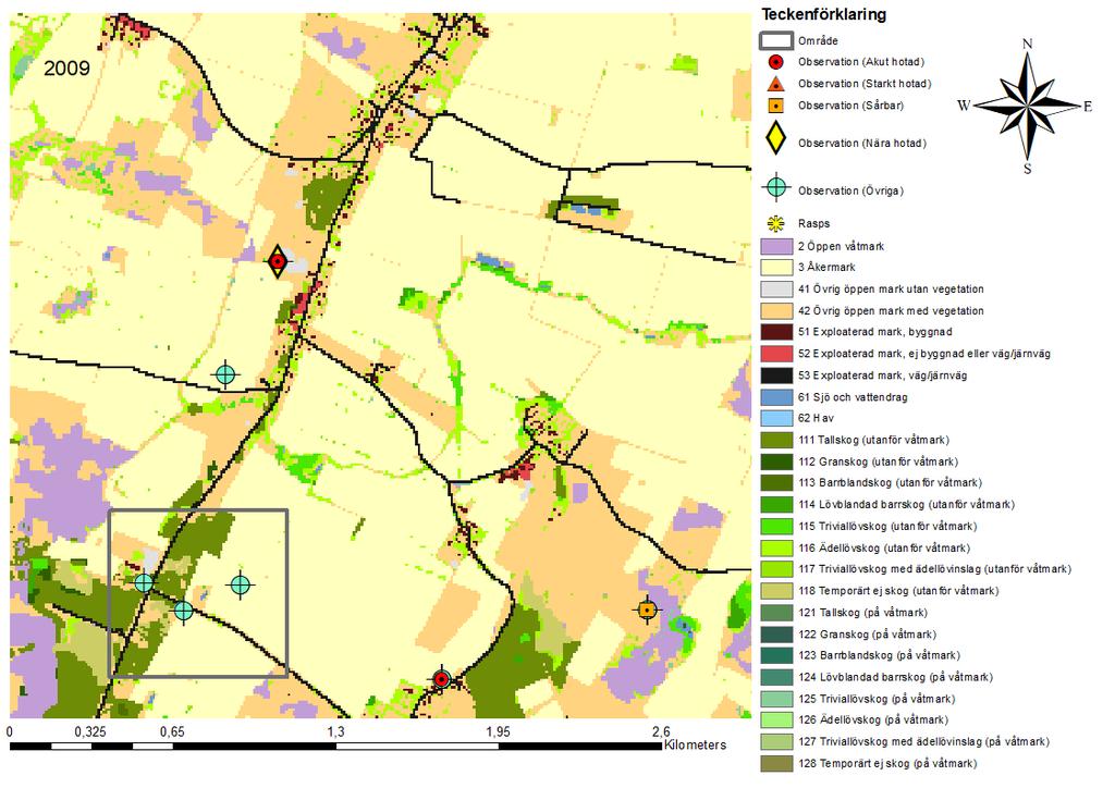 3.8.2 Observationer över tiden Figur 4: Kartan visar markanvändning samt observationer av raps och pollinerare