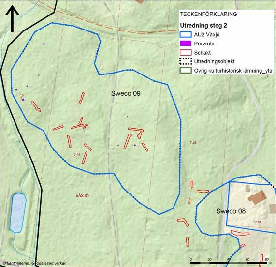4.10 Sweco 09, boplatsläge Utredningsobjektet utgörs primärt av tre paralella höjdryggar i nord-sydlig riktning. Terrängen i övrigt bestod huvudsakligen av gles barrskog.