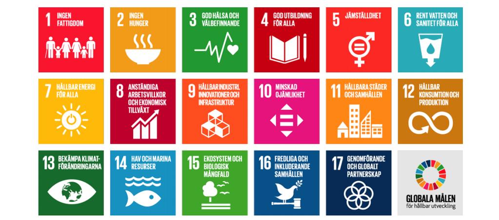 Globala målen FN:s generalförsamling har antagit Agenda 2030 för hållbar utveckling, med 17 mål och 169 delmål. Flera av de globala målen återfinns i Lyckseles tre målområden.