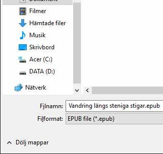 Detta öppnar en meny med alla infogade element som finns i boken.