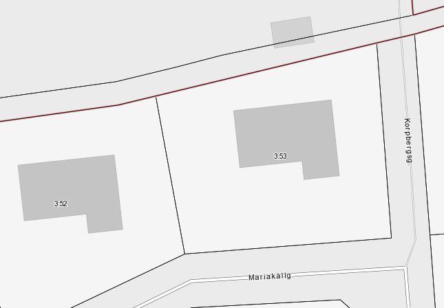 Karta sm visar garagets placering i förhållande till fastigheten Björkö 3:53.