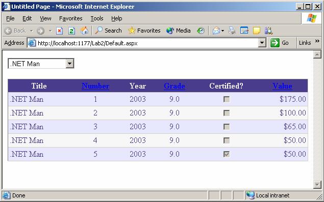 9 l. Tryck Ctrl+F5 för att stata Default.aspx i webbläsaren. Sidan skall nu se ut ungefär så här.