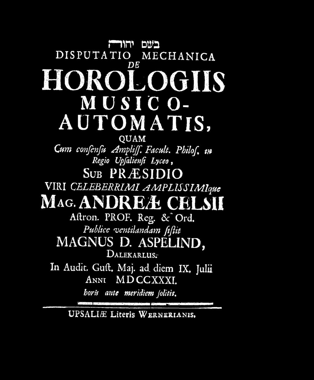 jdam fiflit MAGNUS D. ASPELIND, D a l e k a r l u s^ In Audit. Guft.