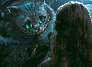 Framtid Katten Taget ur Alice i Underlandet precis när hon träffar Cheshirekatten: Vill du vara snäll och tala om för mig vilken väg jag ska ta härifrån?