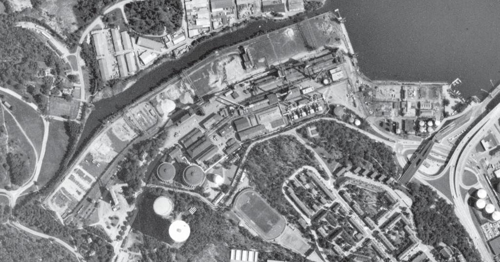 Spaltgasverkets historik Orthofoto över gasverket 1974, ett par år efter spaltgasverkets invigning. Källa: Lantmäteriet.