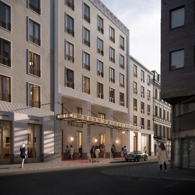 Sida 47 (76) Fasad mot Humlegårdsgatan Sturegallerians entré annonseras mot Humlegårdsgatan och dess inre passage utformas, med en offentlig karaktär, med en serie av ljusa gårdsrum med Sturebadet i