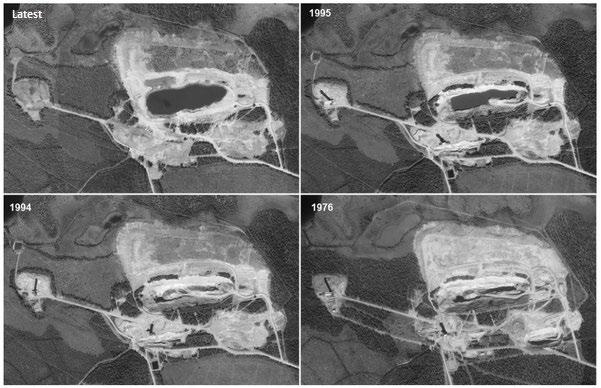 Figure 5 - Aerial photos over Rävlidmyran during different years. (Modified from BergAB, 2013).