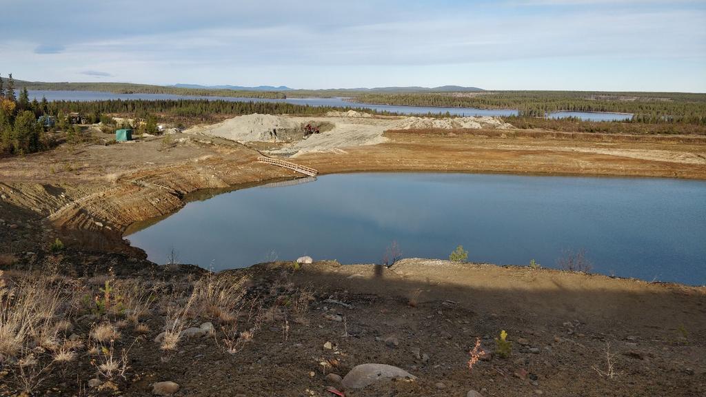 Figure 6 - Picture of Rävlidmyran Pit Lake after the lowering of the water level done in 2018. Lake Hornträsket is in the background (2018-10-16).