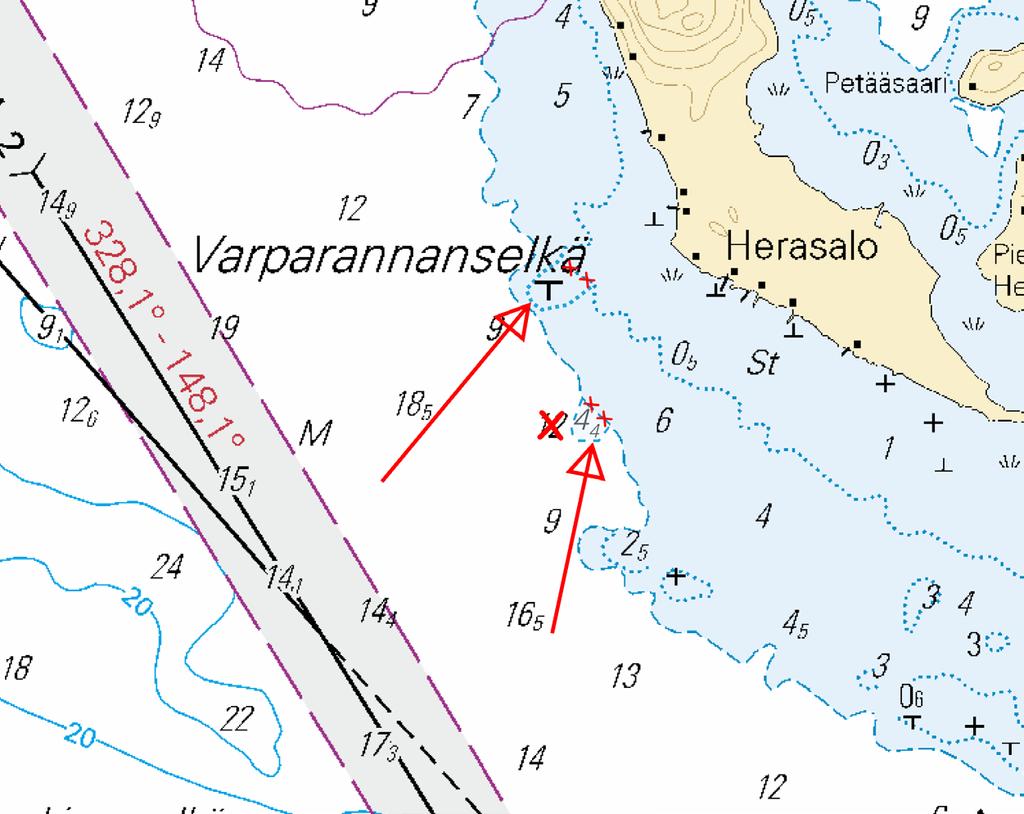 3 M226, V226 4 Korjaa 3 m syvyyskäyrä Korrigera 3 m djupkurva Correct 3 m depth contour 61 58.35'N 28 46.