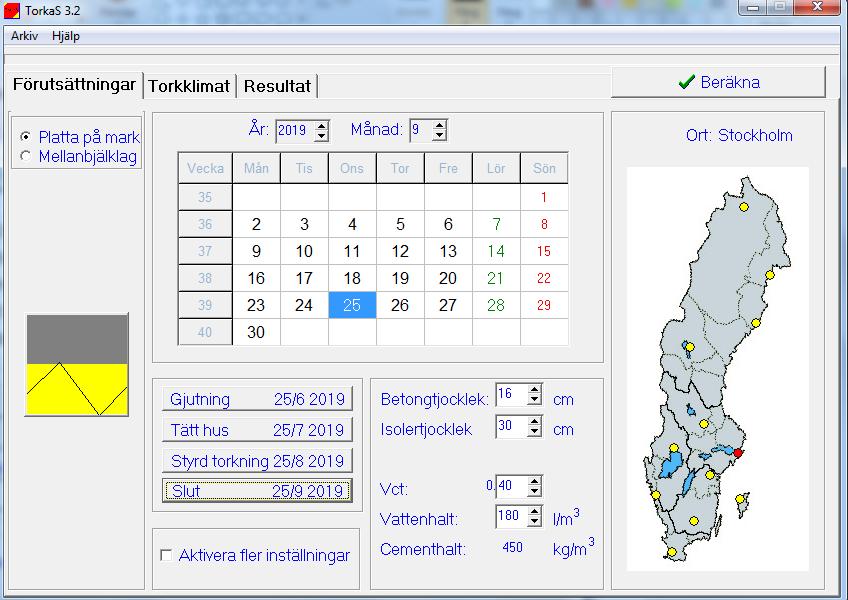 5.2 Simuleringar i TorkaS Programmet laddas ner från Fukt Centrums hemsida och installeras, parametrarna fylls utifrån respektive problem enligt figur 5.