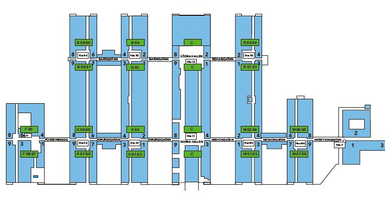 Allokeringsmålbild, ca 2026 våningsplan 6 På plan 6 placeras huvudsakligen vårdavdelningar och BB/förlossning samt viss mottagningsverksamhet Teknik(Pentry, matsal, mötesrum) C2:6 Bild & B68 (PO Grav.