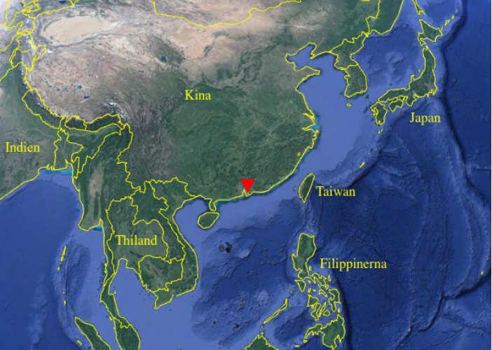 Figur 28. Översiktlig lagerplacering Asien. Källa: (GoogleEarth, 2019) Hongkong är en stor region i Kina som har en av världens mest aktiva hamn för godstransport.