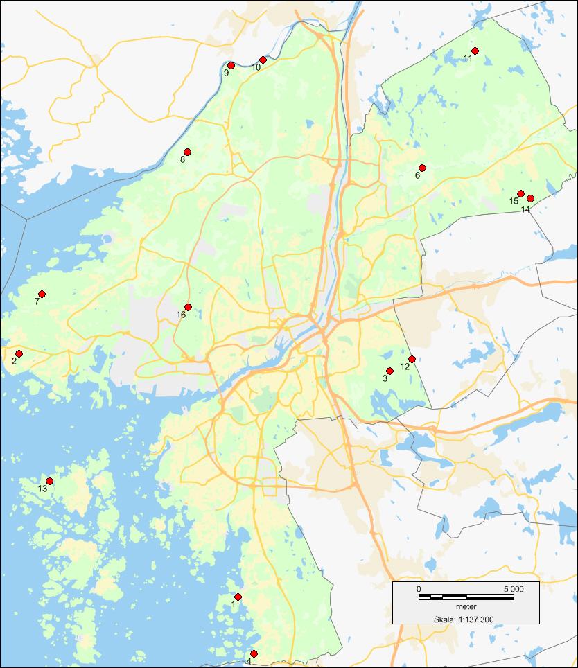 2.3 Lokalbeskrivningar Samtliga inkluderade lokaler beskrivs i bilaga 2. Vid första inventeringen, år 2013, inventerades en lokal vid namn Fridhem (område 5 som ej finns med på kartan).