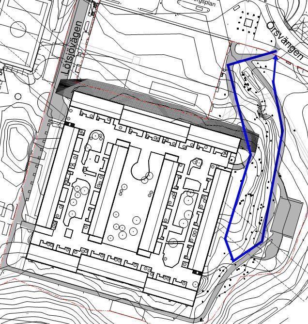 Figur 11 Alternativ 3: Cykelväg från Örsvängen (figur skapad av författarna) Vägalternativ 3 som visas i figur 8 kommer användas i fallstudien för att vägsträckningen