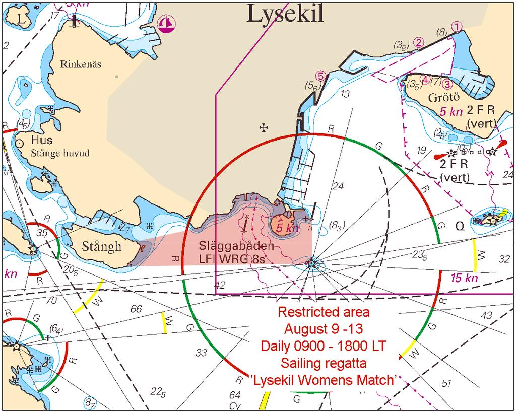 2016-07-14 8 Nr 607 Skagerrak * 11368 (T) Sjökort: 933, 9331 Sverige. Skagerrak. Lysekil. Kappsegling Lysekil Womens Match. Avlysning av vattenområde.