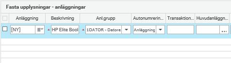 GÖTEBORGS UNIVERSITET sid 5 (14) När du har klickat på Lägg till under Fasta upplysningar får du fram en registreringsrad. Under Anläggning står det NY. Tabba förbi denna ruta och fyll i Beskrivning.