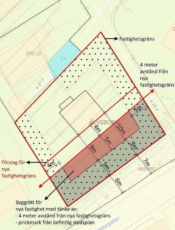 Fastigheten angränsar på övriga sidor mot allmän plats som är park, plantering, lekplats o.dyl. enligt stadsplan 1975. Kvarteret består av uppvuxna trädgårdar.