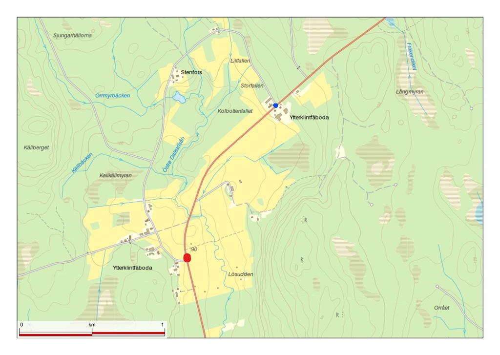 Bilder Bild 1. Karta över Ytterklintfäboda och Stenfors. Röd prick är förslag på placering av busskur.