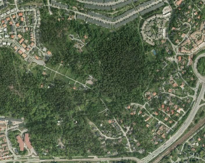 Flygbild över området Utdrag ut Huddinge kommuns kartdatabas.