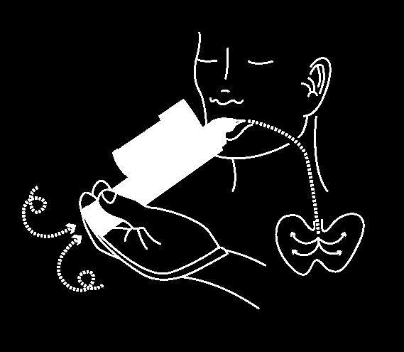 De första andetagen ska vara försiktiga och därefter ska patienten andas normalt genom inhalatorn. 5.
