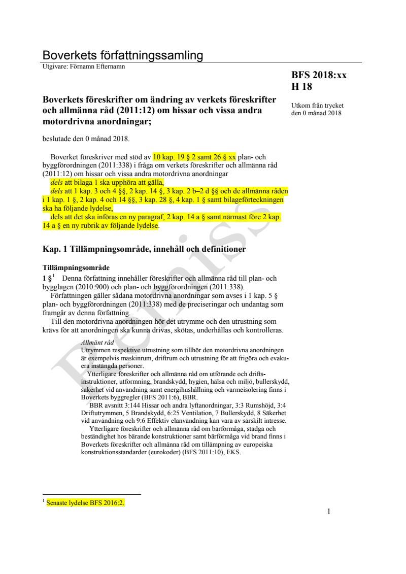 Remiss: Förslag till ändringar i Boverkets föreskrifter och allmänna råd (BFS 2011:12.