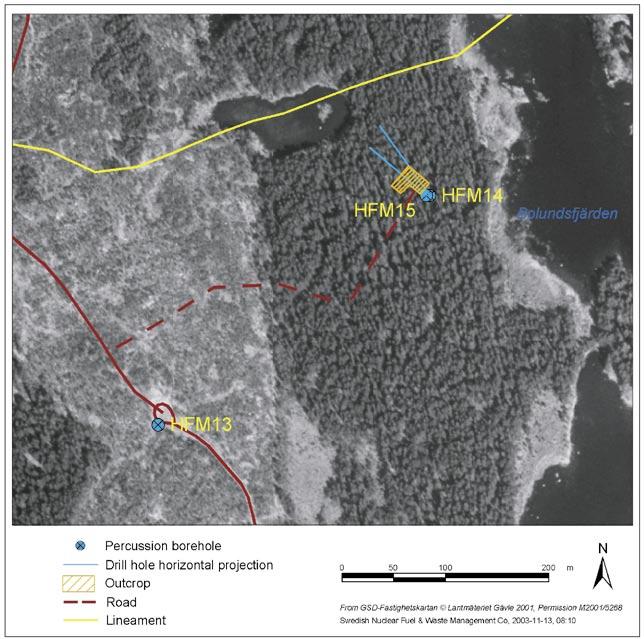 3.2 Percussion boreholes at drilling site DS5 The drilling site DS5 was established in order to examine the geological conditions and the north-south orientated lineaments under lake Bolundsfjärden