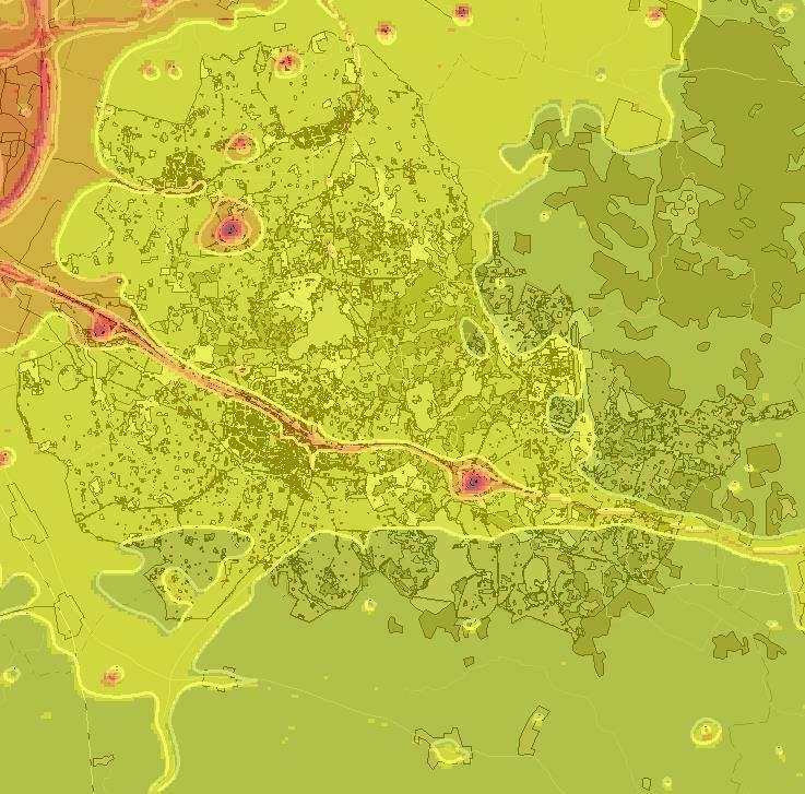 Beräkningar och simulerade luftföroreningshalter Årsmedelvärde Beräknade årsmedelvärdet för partiklar (PM 10) ligger generellt mellan 13 och 14 µg/m 3 inom Svedala kommun.