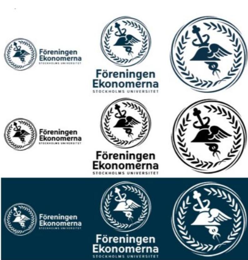 Nedan följer utformningen av den jubileumslogotyp som användes under vår-och höstterminen 2015: Logotyp - färg Föreningen Ekonomernas logotyp är starkt förknippad med