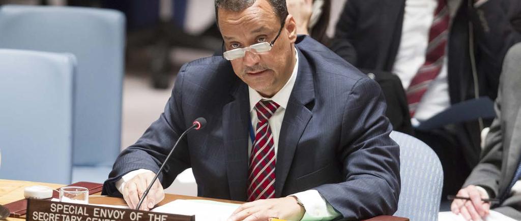 Foto: UN Photo/Loey Felipe Ismail Ould Cheikh Ahmed, generalsekreterarens särskilda sändebud i Jemen, ger säkerhetsrådet en genomgång av läget i februari 2016.