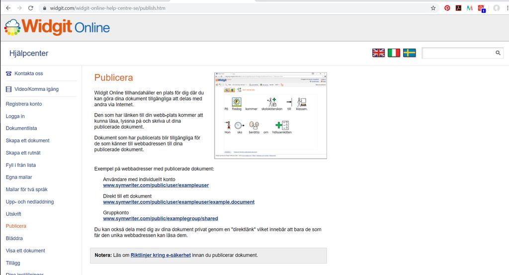 Urklipp om att Publicera på Widgit on line.