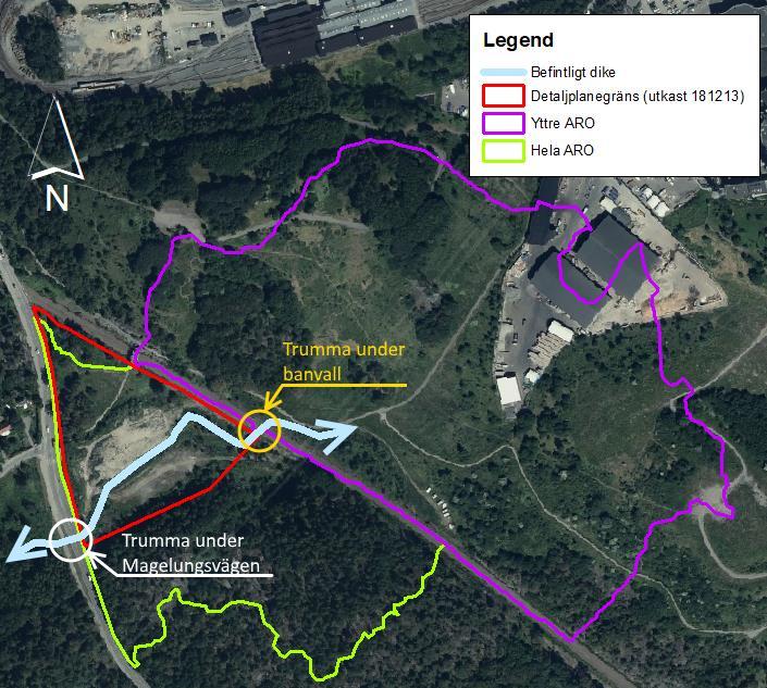 Sida 11 (31) Hydrologiska förhållanden Översvämningsrisker Beräkningar, utförda av Myndigheten för samhällsskydd och beredskap (MSB), visar att gränsen för Magelungens högsta flöde går intill