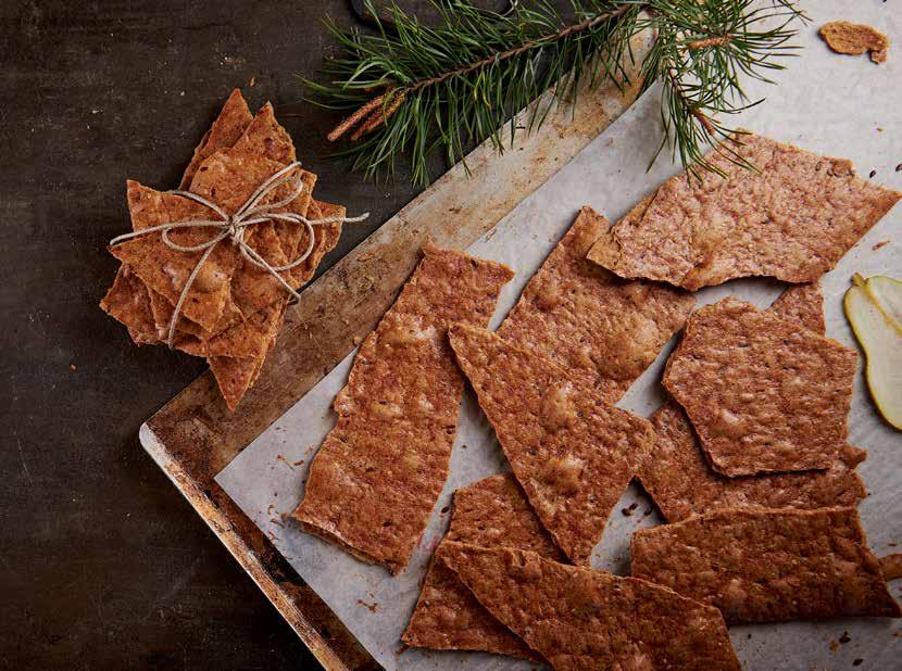 Knäckebröd med smak av pepparkaka 22802 Bagvetemjöl Ex KåKå 1 000 Vatten 400 27327 Smör Normalsaltat 200 20146 B-Sirap Vit 100 21134 Bagerisalt Suprasel 30 65902 Linfrö 25