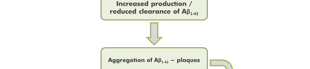 The amyloid cascade hypothesis schematic. peptides are cleaved from the membrane embedded amyloid precursor protein (APP) by the enzymes β- and γ-secretase.