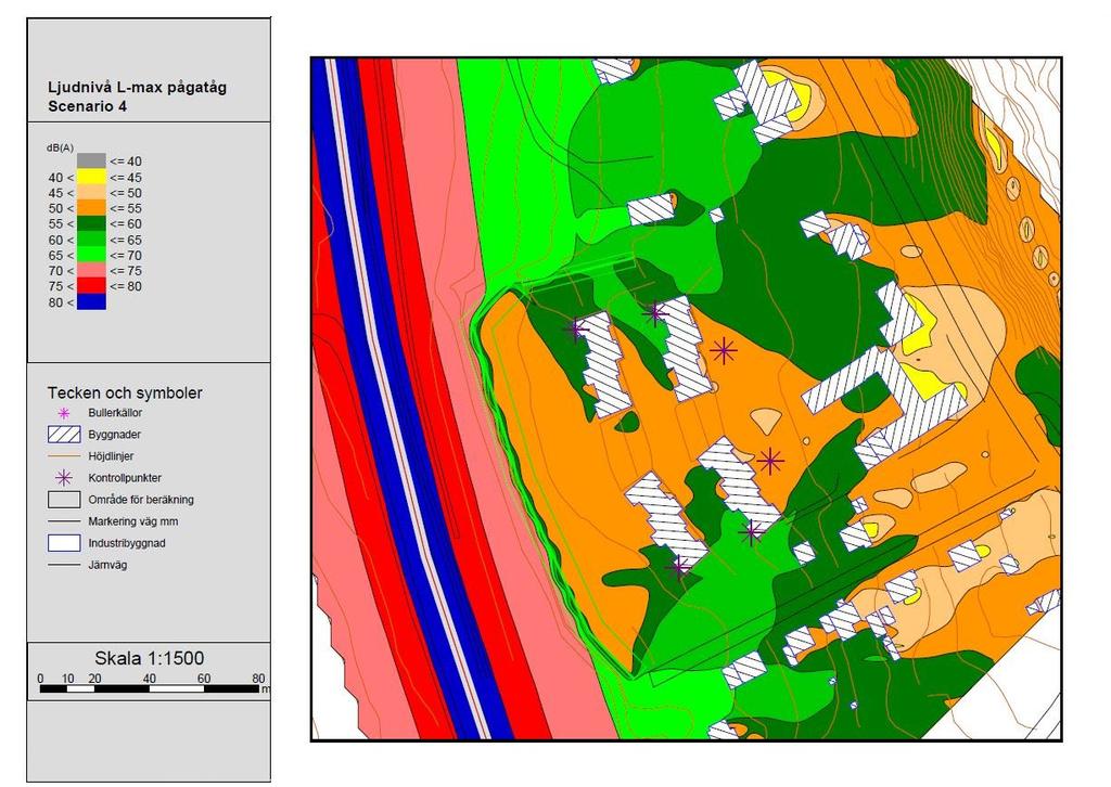 Ljudutbredningskarta maximal ljudnivå db(a), pågatåg. Farligt gods Sweco Environment AB har utfört en riskutredning för transporter av farligt gods (KS dnr 2016/359).