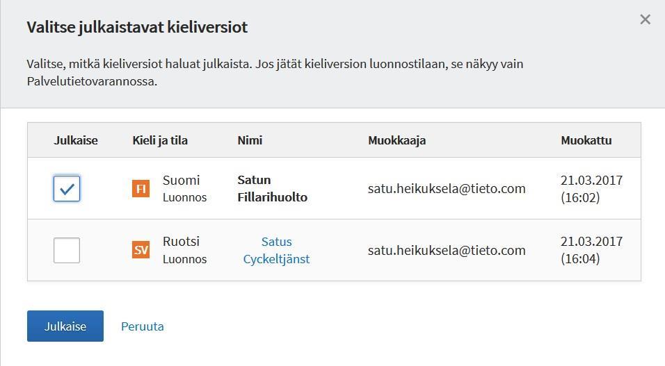 ANVISNING 85 (87) Redigering av innehåll och publicering av redigeringarna När du redigerar ett innehåll som publicerats tidigare blir det redigerade innehållet till ett nytt utkast efter att du