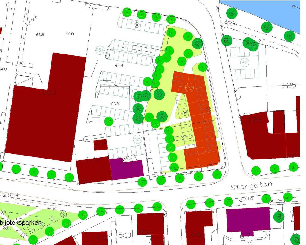 Om detta inte kan uppnå, får byggnaden även använda om kontor i de övre våningarna. Beökparkering anordna på torget, botad- och peronalparkering öter om den nya byggnaden.